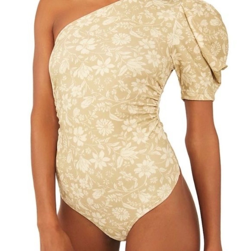 Free People Somethin Bout You Bodysuit Cactus Combo Floral Puff One Shoulder S